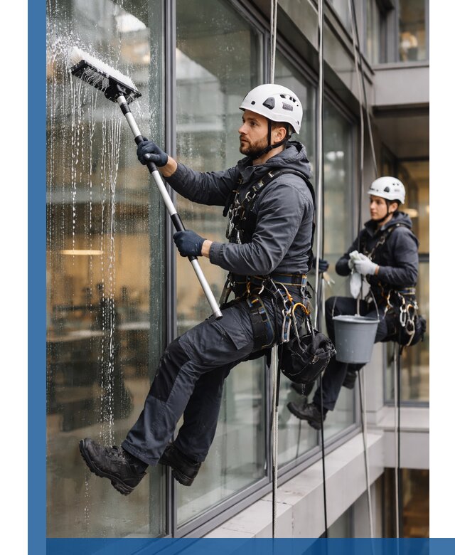 Профессиональная мойка витражей промышленными альпинистами в Ишиме