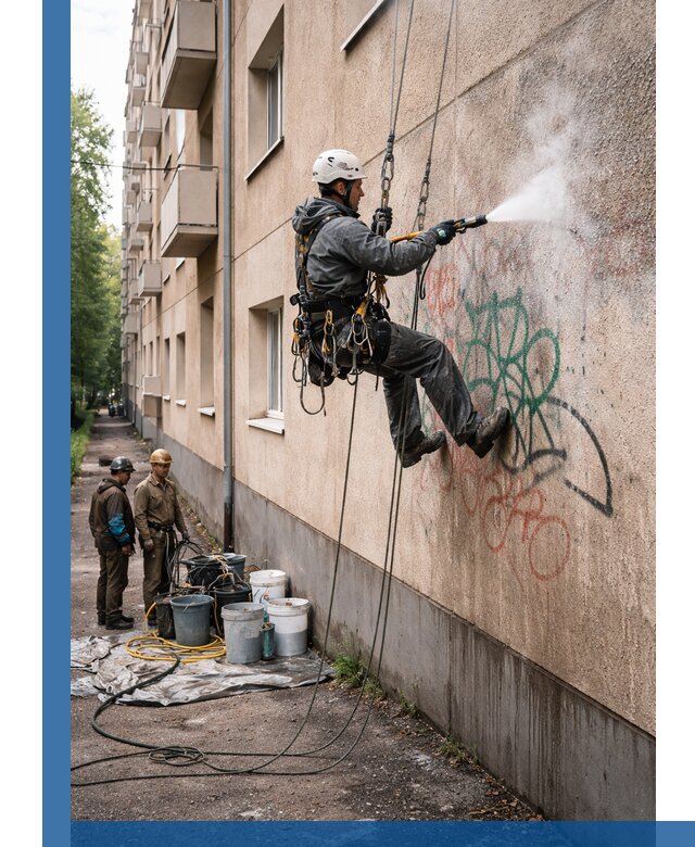 Удаление граффити с фасада в Ишиме без следов и повреждений