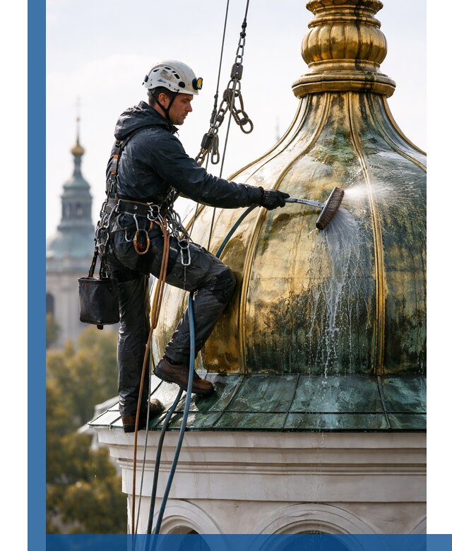 Профессиональная мойка куполов и шпилей высотными альпинистами в Ишиме