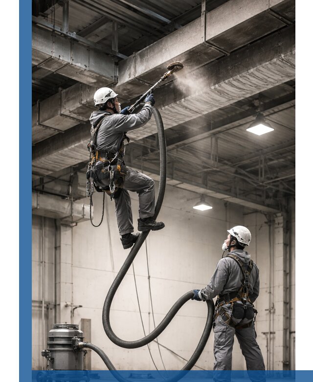 Обеспыливание потолочных конструкций в Ишиме промышленным альпинизмом