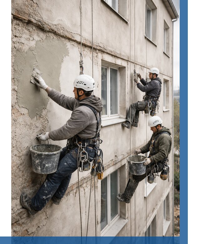 Ремонт штукатурного фасада в Ишиме от 779 р. под ключ | ВЫСОТНИК-Шм