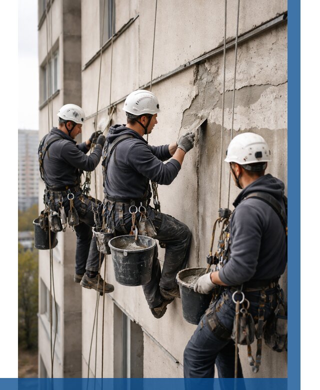 Ремонт бетонных элементов фасада в Ишиме от 2598 р. | ВЫСОТНИК-Шм