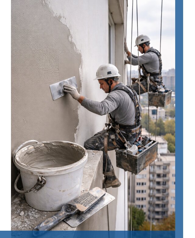 Шпаклевка фасада на высоте в Ишиме от 728 р. | ВЫСОТНИК-Шм