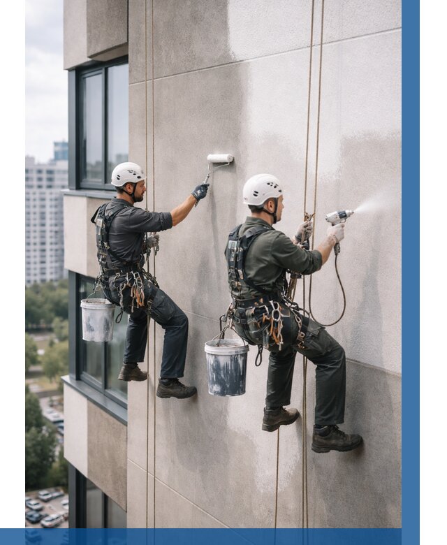 Покраска фасада альпинистами в Ишиме от 312 р. | ВЫСОТНИК-Шм