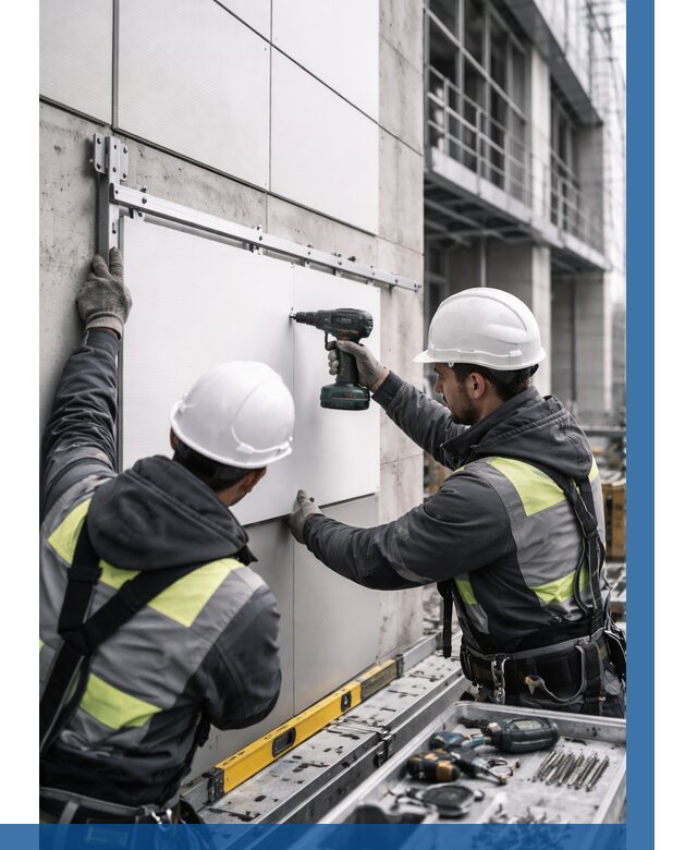 Монтаж композитных панелей фасада в Ишиме от 2598 р. | ВЫСОТНИК-Шм