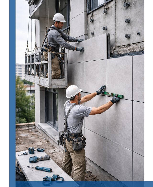 Монтаж керамогранита на фасад в Ишиме под ключ с гарантией качества