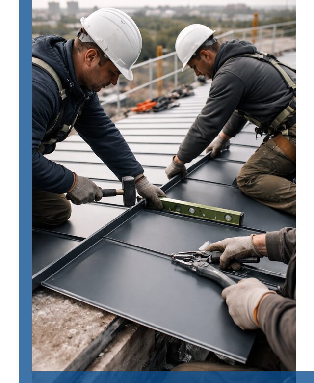 Монтаж фальцевой кровли в Ишиме для промышленных зданий