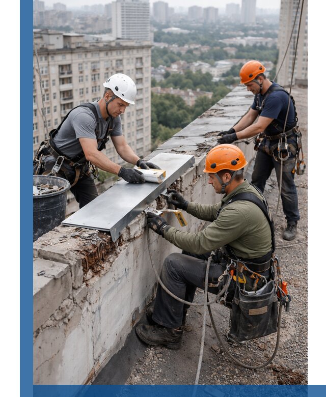 Ремонт парапета на кровле в Ишиме, высотные работы с гарантией