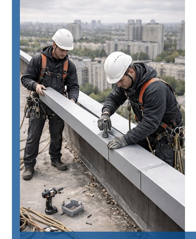 Монтаж парапетных крышек и ограждений кровли в Ишиме