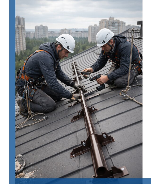 Монтаж снегозадержателей на кровле зданий в Ишиме под ключ