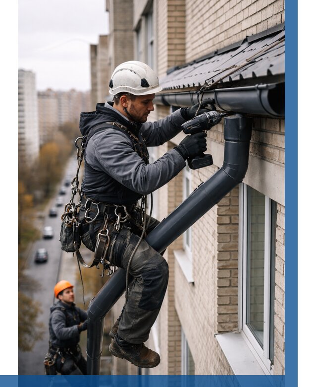 Монтаж водосточной системы на здании в Ишиме от 5197 р. | ВЫСОТНИК-Шм