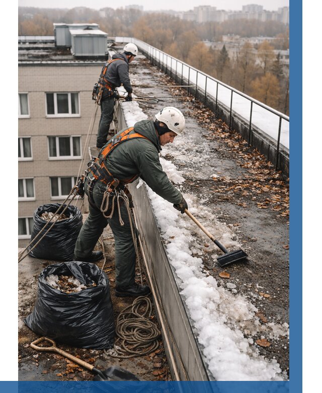 Очистка кровли по периметру в Ишиме от 572 р. | ВЫСОТНИК-Шм
