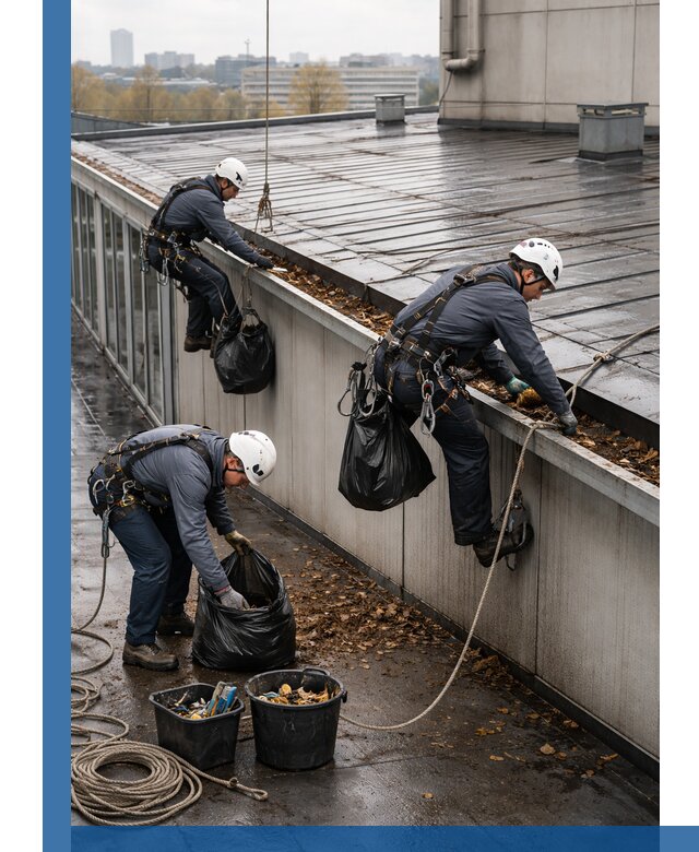 Очистка кровли по периметру в Ишиме силами промышленных альпинистов