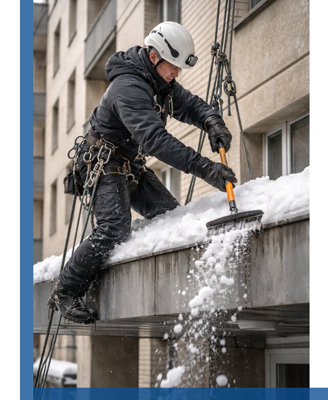 Очистка козырьков от снега в Ишиме круглогодично безопасно