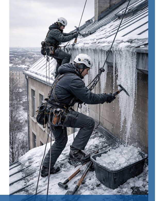 Удаление наледи с кровли в Ишиме от 5716 р. | ВЫСОТНИК-Шм