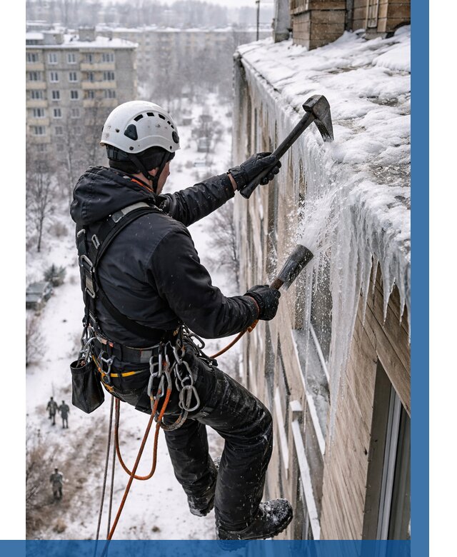 Сбивание сосулек с крыши в Ишиме по цене от 4677 р. | ВЫСОТНИК-Шм