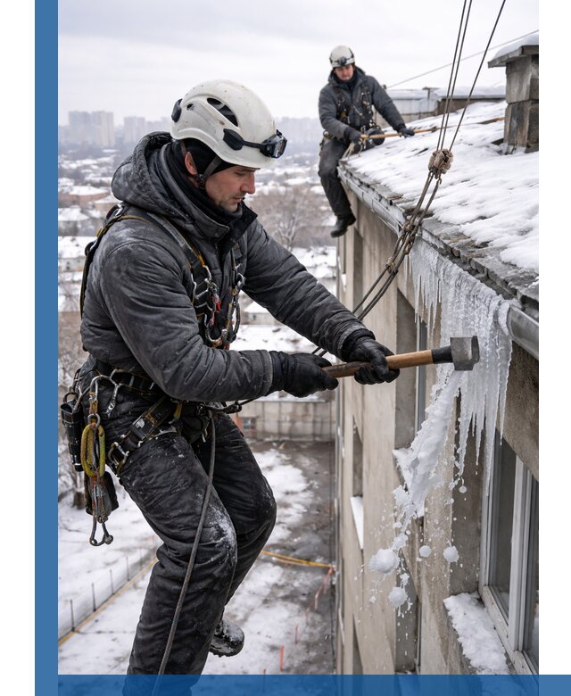 Сбивание и удаление сосулек с крыши в Ишиме безопасно