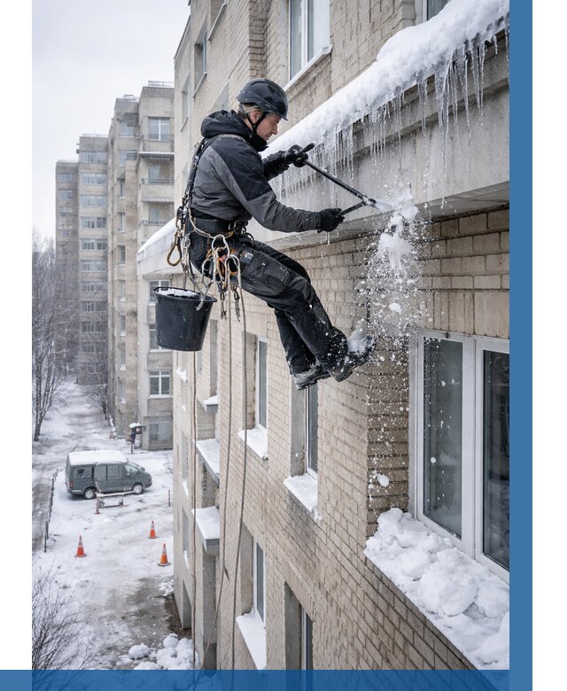 Удаление наледи с карнизов в Ишиме от 364 р. | ВЫСОТНИК-Шм