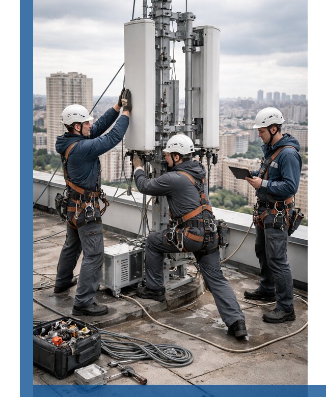 Монтаж антенн связи на крыше в Ишиме с вводом в эксплуатацию