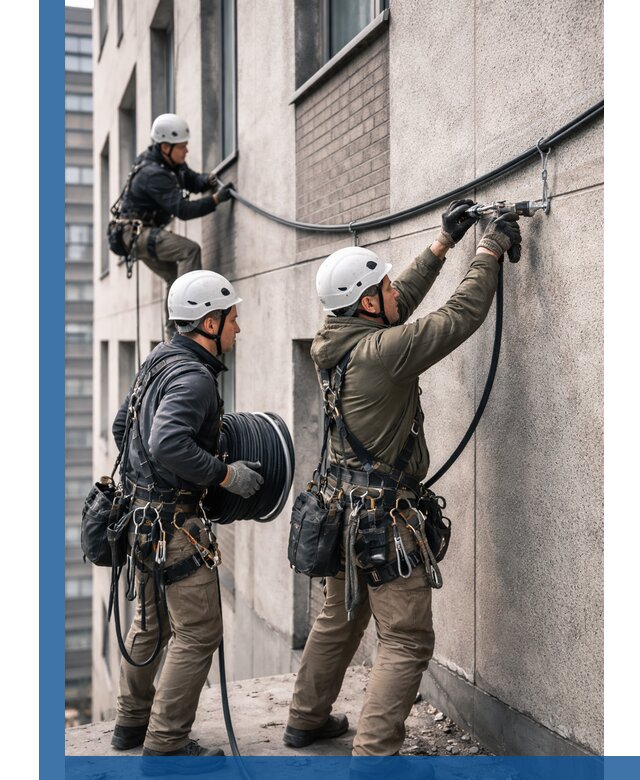 Прокладка кабеля по фасаду в Ишиме, профессиональный монтаж