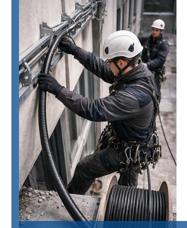 Протяжка кабеля питания на высоте в Ишиме с гарантией безопасности и качества