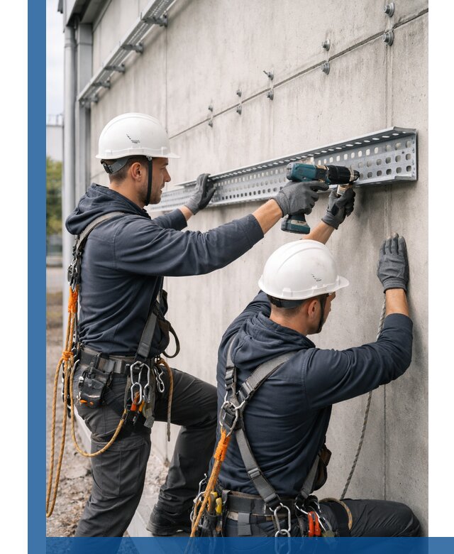 Монтаж кабельных лотков на фасаде зданий в Ишиме с гарантией