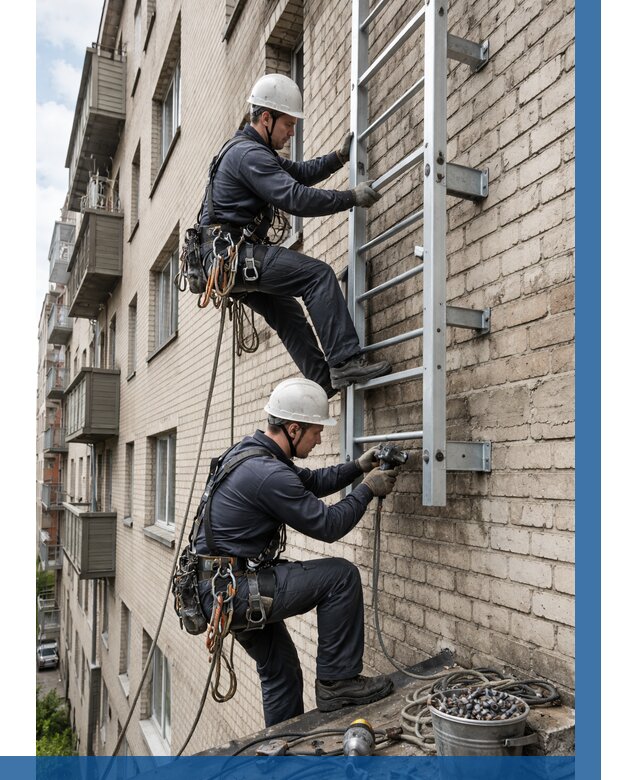 Монтаж пожарной лестницы в Ишиме от 25983 р заказать у ВЫСОТНИК-Шм