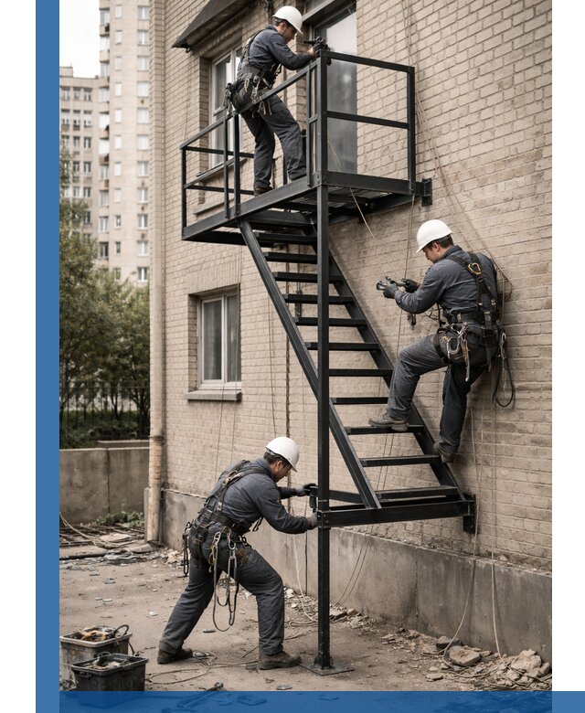 Монтаж пожарной лестницы в Ишиме, установка и крепление