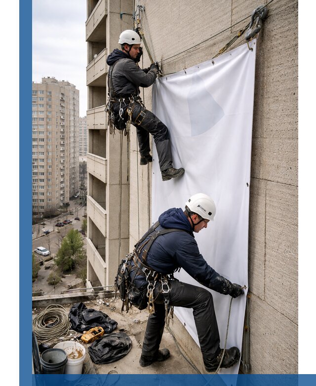 Профессиональный монтаж баннеров на фасаде в Ишиме