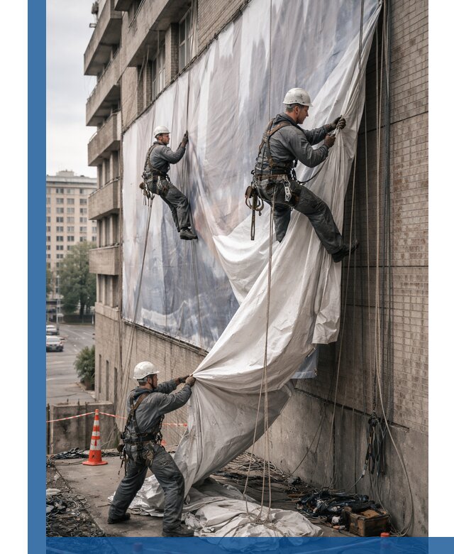 Демонтаж баннеров с фасада в Ишиме оперативно и безопасно