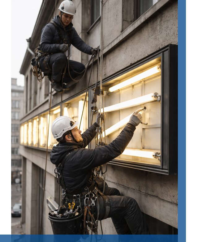 Замена ламп в вывеске в Ишиме под ключ от 3638 р. | ВЫСОТНИК-Шм