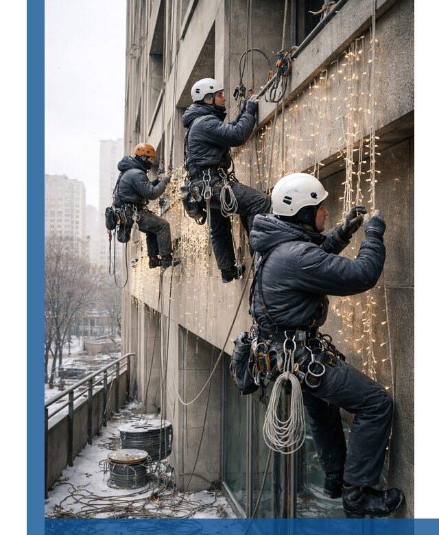 Монтаж новогодней иллюминации и украшение фасадов в Ишиме