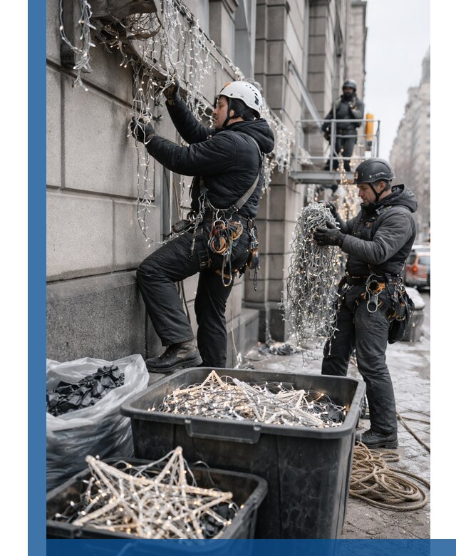 Демонтаж новогоднего оформления и гирлянд в Ишиме