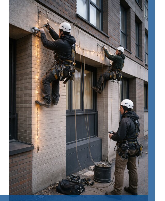 Монтаж гирлянд на фасаде в Ишиме от 3638 р. | ВЫСОТНИК-Шм