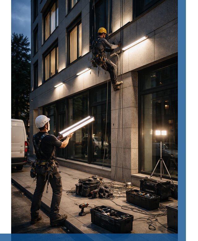 Монтаж архитектурной подсветки здания в Ишиме от 2598 р.|ВЫСОТНИК-Шм