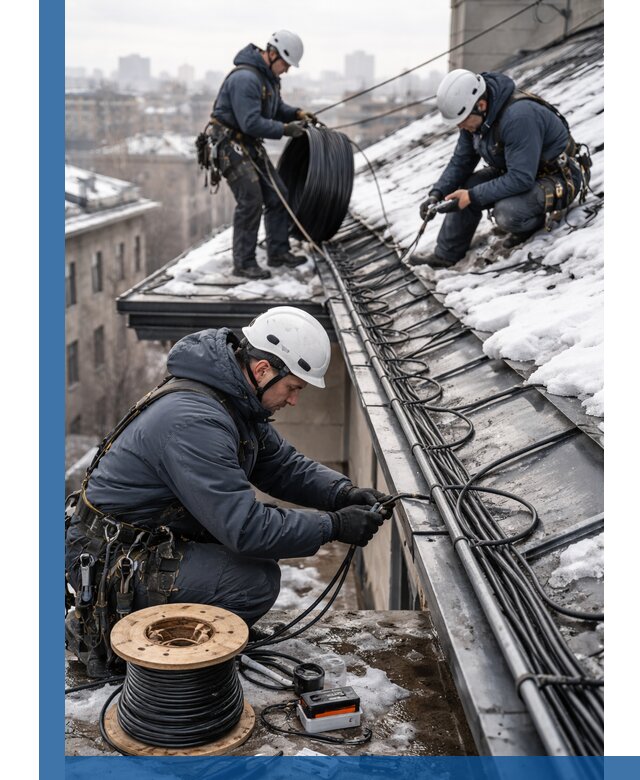 Монтаж греющего кабеля на кровле в Ишиме под ключ
