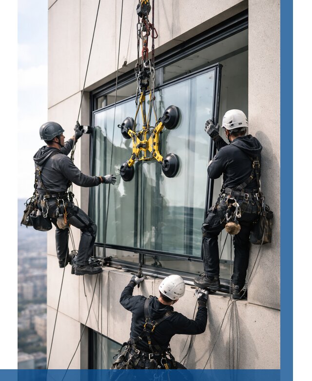 Монтаж стеклопакетов на высоте в Ишиме от 3326 р. | ВЫСОТНИК-Шм