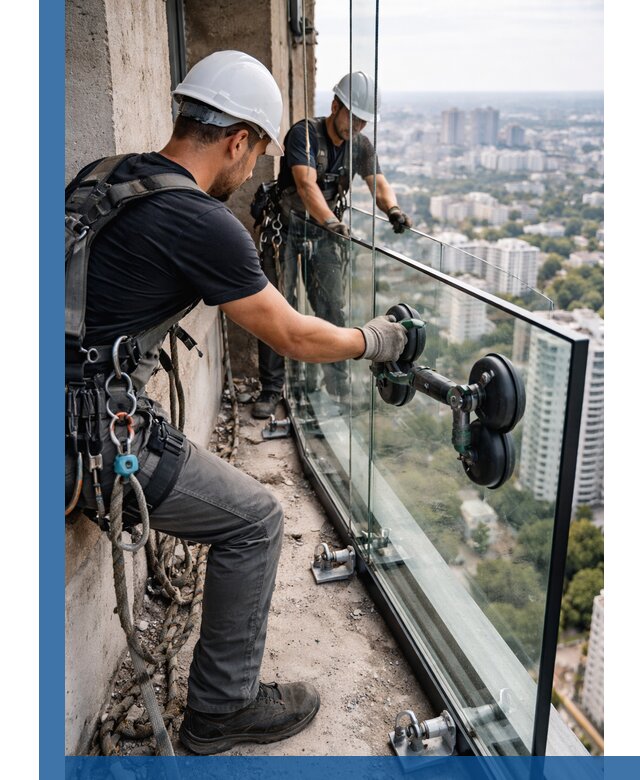 Монтаж стеклянных ограждений под ключ с гарантией в Ишиме