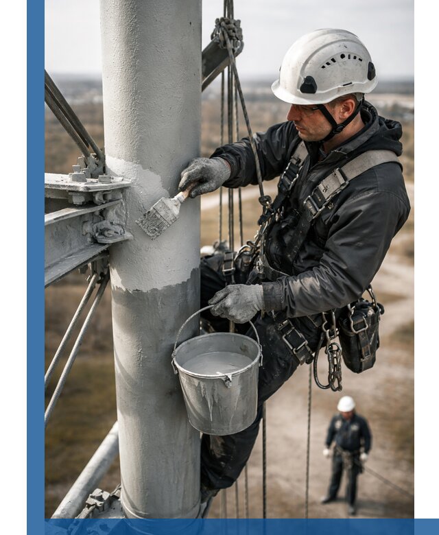 Покраска мачт связи в Ишиме промышленными альпинистами