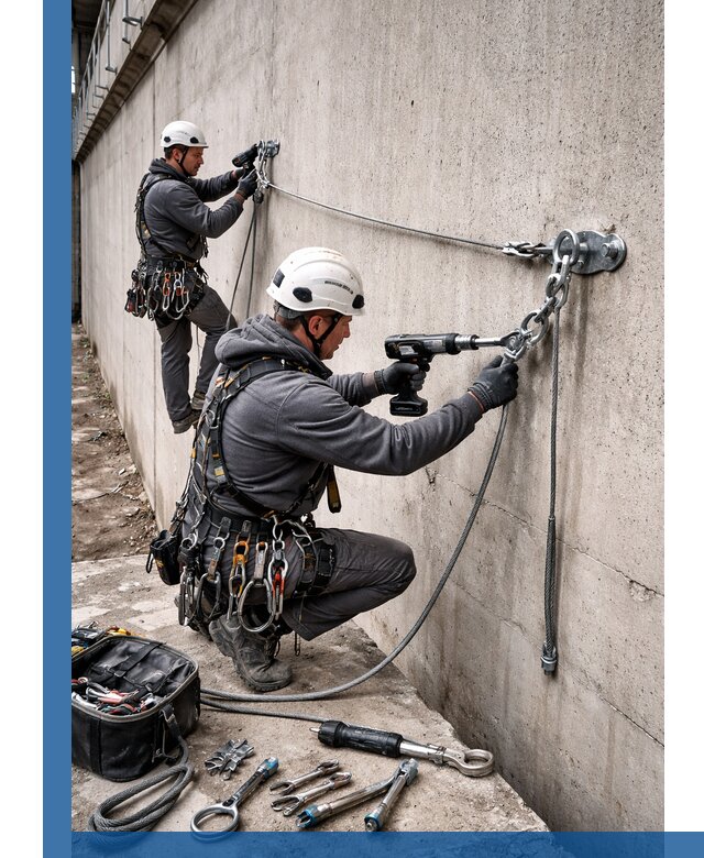 Монтаж анкерных линий высотной безопасности в Ишиме