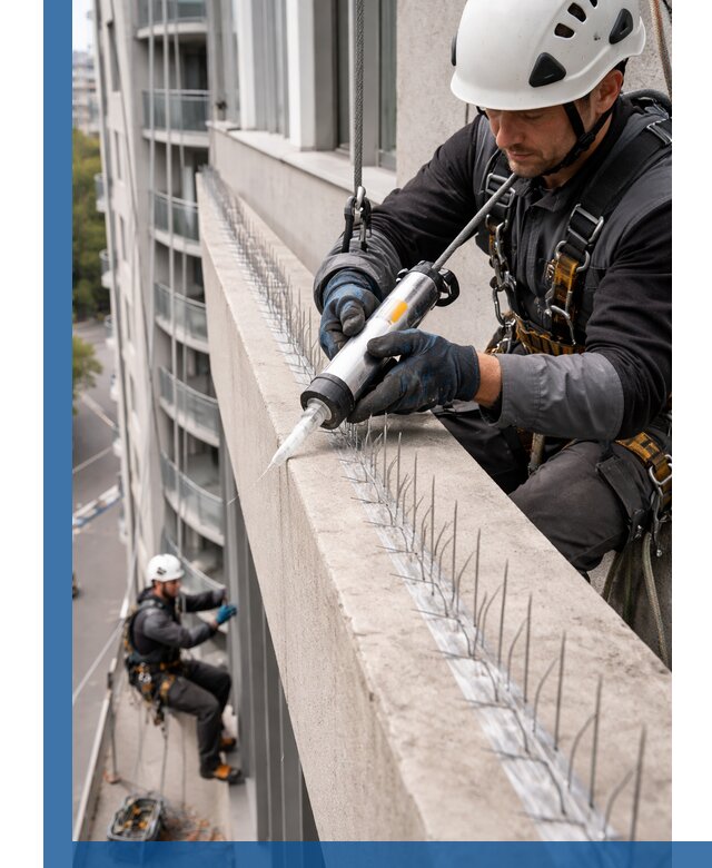 Установка шипов от птиц на фасадах и кровлях в Ишиме